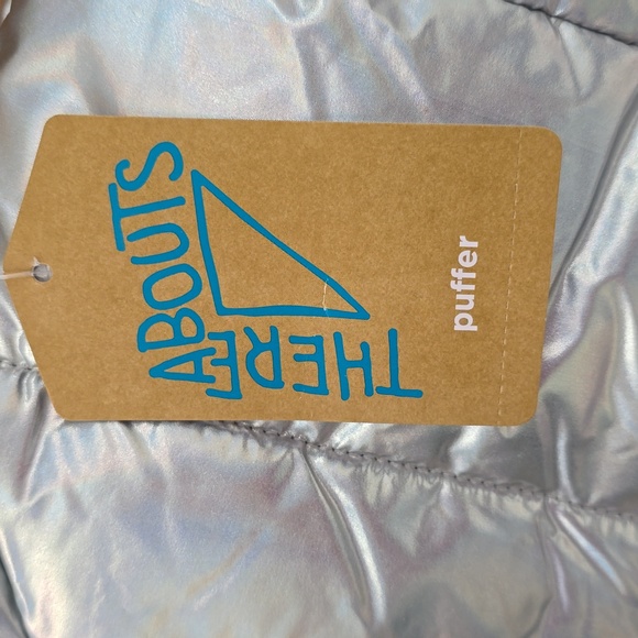 THEREABOUTS GIRLS SILVER "SHIMMER" PUFFER HOODED WINTER COAT SIZE XL 16 - Picture 14 of 16